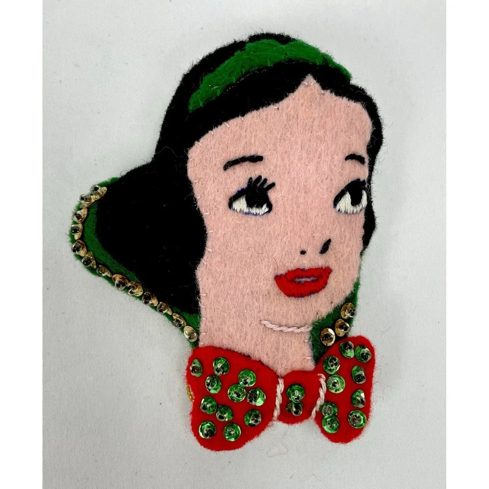 Disney Ornaments Felt Sequins Pinocchio Snow White Dwarfs Vintage 6